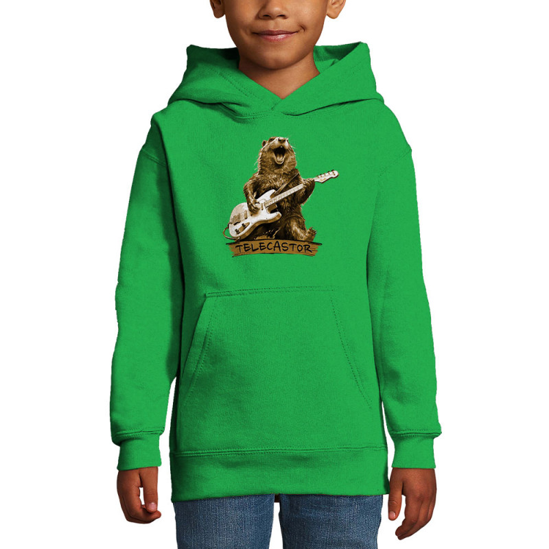Sweat enfant à capuche vert prairie Telecastor (Gondrax,Animaux,Humour)