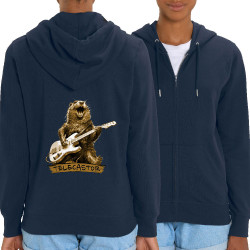 Sweat femme zippé à capuche coton bio bleu marine Telecastor (Gondrax,Animaux,Humour)