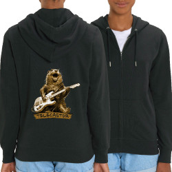 Sweat femme zippé à capuche coton bio noir Telecastor (Gondrax,Animaux,Humour)