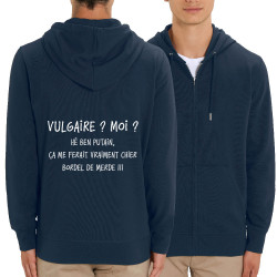 Sweat homme zippé à capuche coton bio bleu marine Vulgaire (Gondrax,Slogans Débiles)