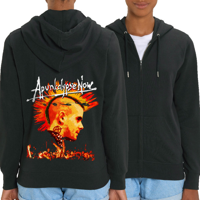 Sweat femme zippé à capuche coton bio noir Apunkalypse Now (Gondrax,Slogans Débiles,Rock & Punk)