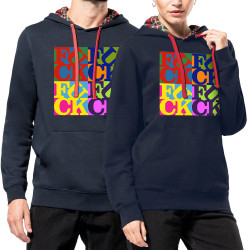 Sweat capuche à motifs unisexe bleu marine et rouge tartan Fuck (Love) Warhol (Gondrax,Slogans Débiles,Musée)