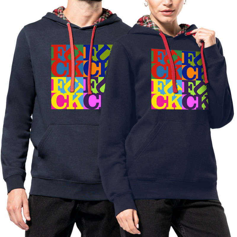 Sweat capuche à motifs unisexe bleu marine et rouge tartan Fuck (Love) Warhol (Gondrax,Slogans Débiles,Musée)