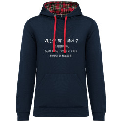 Sweat capuche à motifs unisexe bleu marine et rouge tartan Vulgaire (Gondrax,Slogans Débiles)