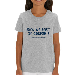 T-shirt enfant coton bio gris chiné Rien ne sert de courir (Gondrax,Humour,Slogans Débiles,Paresse)