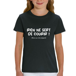 T-shirt enfant coton bio noir Rien ne sert de courir (Gondrax,Humour,Slogans Débiles,Paresse)
