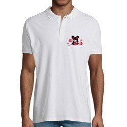 Polo homme coton bio blanc Samouraï Girl (Fantine,Manga Kawaï japan)