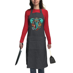 Tablier unisexe gris foncé Elephant flowers (Animaux,Ethnique)