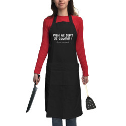 Tablier unisexe noir Rien ne sert de courir (Gondrax,Humour,Slogans Débiles,Paresse)