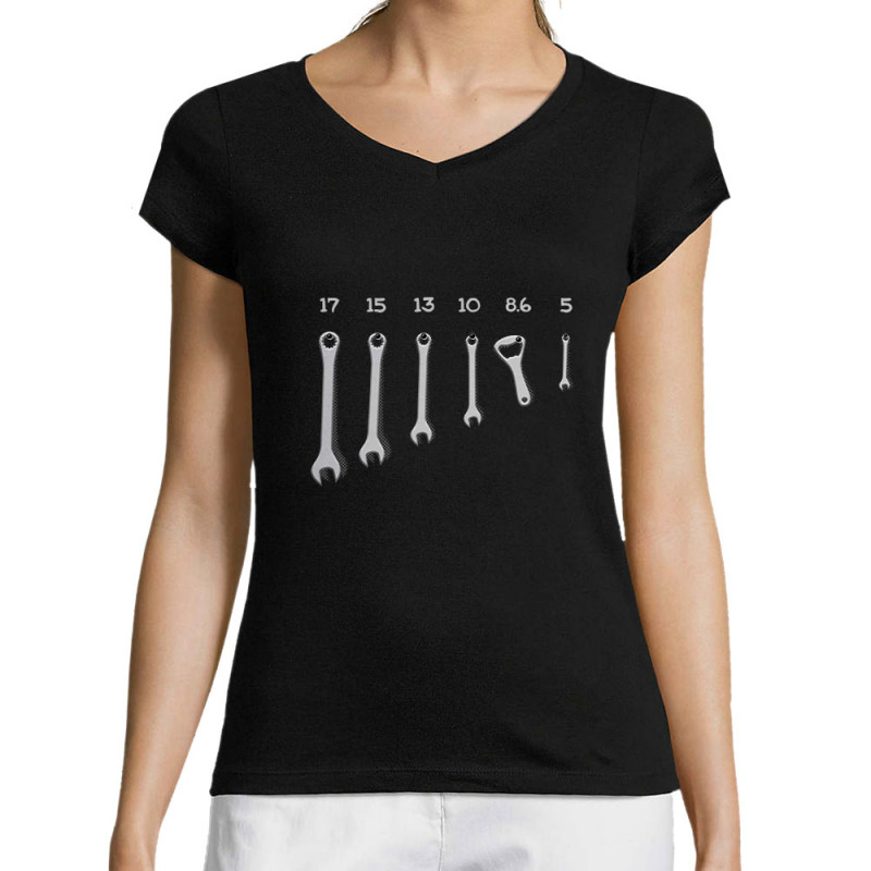 T-shirt femme col V noir Les bons outils (Gondrax,Alcool,Humour)