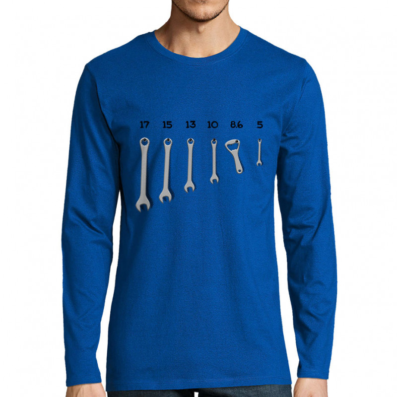 T-shirt homme manches longues bleu royal Les bons outils (Gondrax,Alcool,Humour)