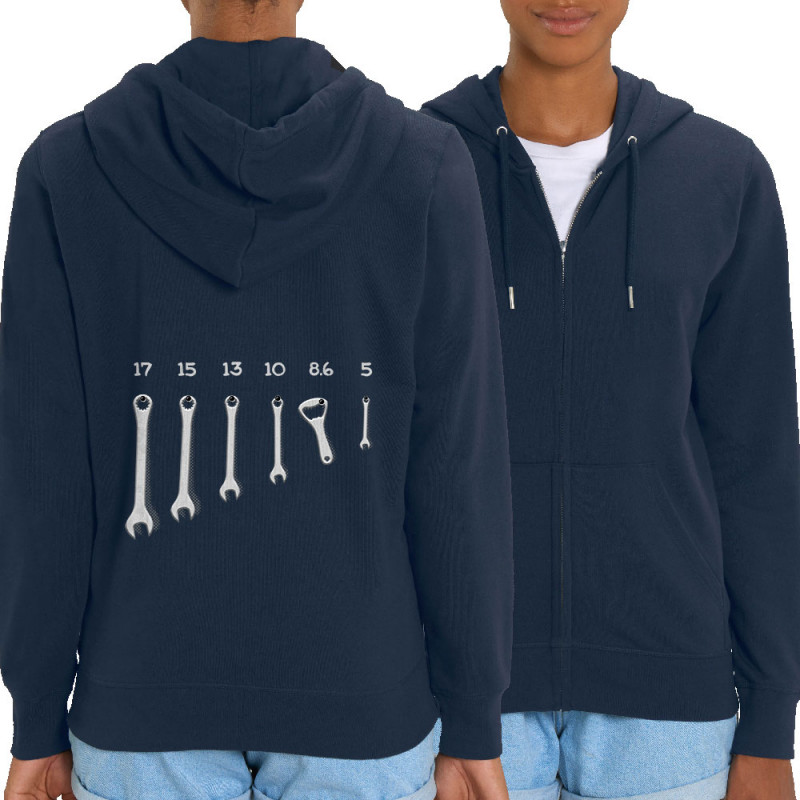 Sweat femme zippé à capuche coton bio bleu marine Les bons outils (Gondrax,Alcool,Humour)