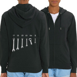 Sweat femme zippé à capuche coton bio noir Les bons outils (Gondrax,Alcool,Humour)