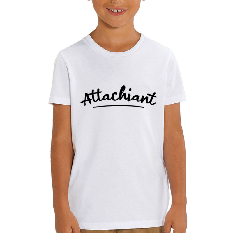 T-shirt enfant coton bio blanc Attachiant (Gondrax,Humour)