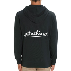Sweat homme zippé à capuche coton bio noir Attachiant (Gondrax,Humour)