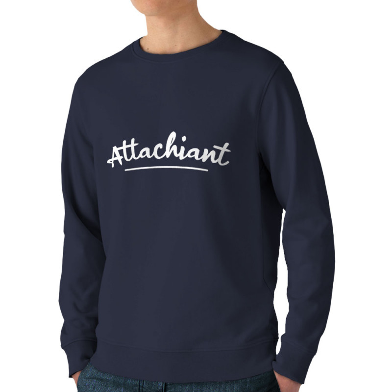 Sweat homme bio col rond bleu marine Attachiant (Gondrax,Humour)