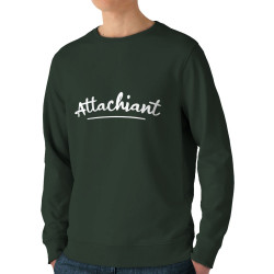 Sweat homme bio col rond vert foncé Attachiant (Gondrax,Humour)