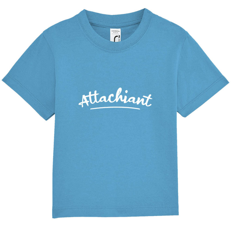 T-shirt bébé bleu azur Attachiant (Gondrax,Humour)