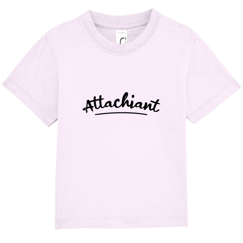 T-shirt bébé rose pale Attachiant (Gondrax,Humour)