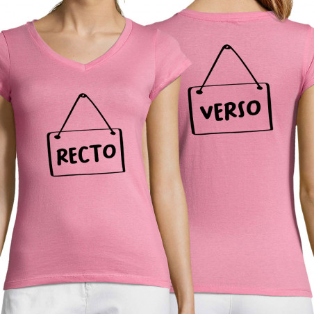 T-shirt femme col V "Recto...