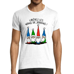 T-shirt homme fit blanc Libérez les nains de jardin (Gondrax,Humour,Slogans Débiles)