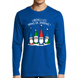 T-shirt homme manches longues bleu royal Libérez les nains de jardin (Gondrax,Humour,Slogans Débiles)