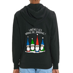 Sweat femme zippé à capuche coton bio noir Libérez les nains de jardin (Gondrax,Humour,Slogans Débiles)