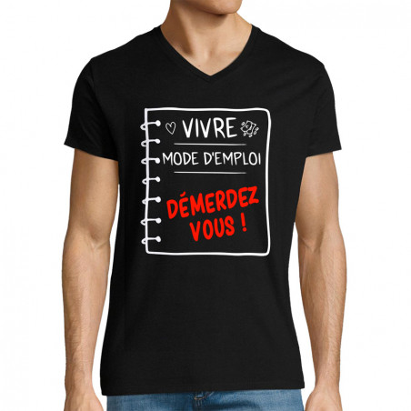 T-shirt homme col V "Vivre...