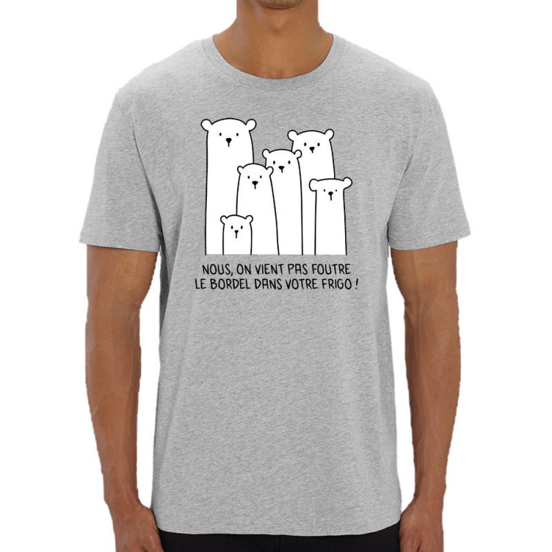 T-shirt homme coton bio gris chiné Le bordel dans votre frigo (Gondrax,Animaux,Ecologie,Humour)