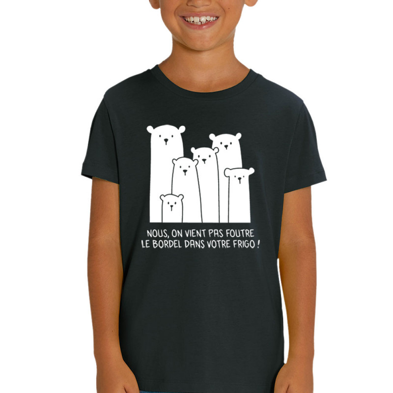 T-shirt enfant coton bio noir Le bordel dans votre frigo (Gondrax,Animaux,Ecologie,Humour)