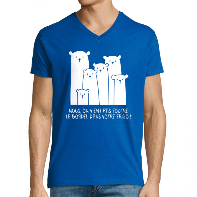 T-shirt homme col V bleu royal Le bordel dans votre frigo (Gondrax,Animaux,Ecologie,Humour)