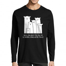 T-shirt homme manches longues noir Le bordel dans votre frigo (Gondrax,Animaux,Ecologie,Humour)