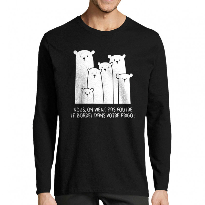 T-shirt homme manches longues noir Le bordel dans votre frigo (Gondrax,Animaux,Ecologie,Humour)