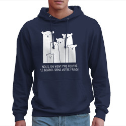 Sweat homme à capuche bleu marine Le bordel dans votre frigo (Gondrax,Animaux,Ecologie,Humour)