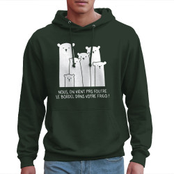 Sweat homme à capuche vert foncé Le bordel dans votre frigo (Gondrax,Animaux,Ecologie,Humour)