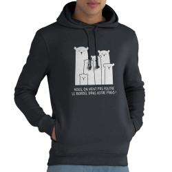 Sweat homme à capuche coton bio gris anthracite Le bordel dans votre frigo (Gondrax,Animaux,Ecologie,Humour)