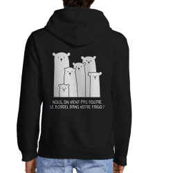 Sweat homme à capuche zippé noir Le bordel dans votre frigo (Gondrax,Animaux,Ecologie,Humour)