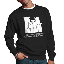 Sweat homme col rond noir Le bordel dans votre frigo (Gondrax,Animaux,Ecologie,Humour)