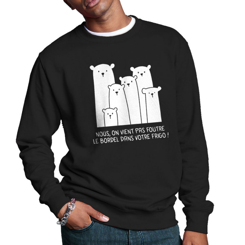 Sweat homme col rond noir Le bordel dans votre frigo (Gondrax,Animaux,Ecologie,Humour)