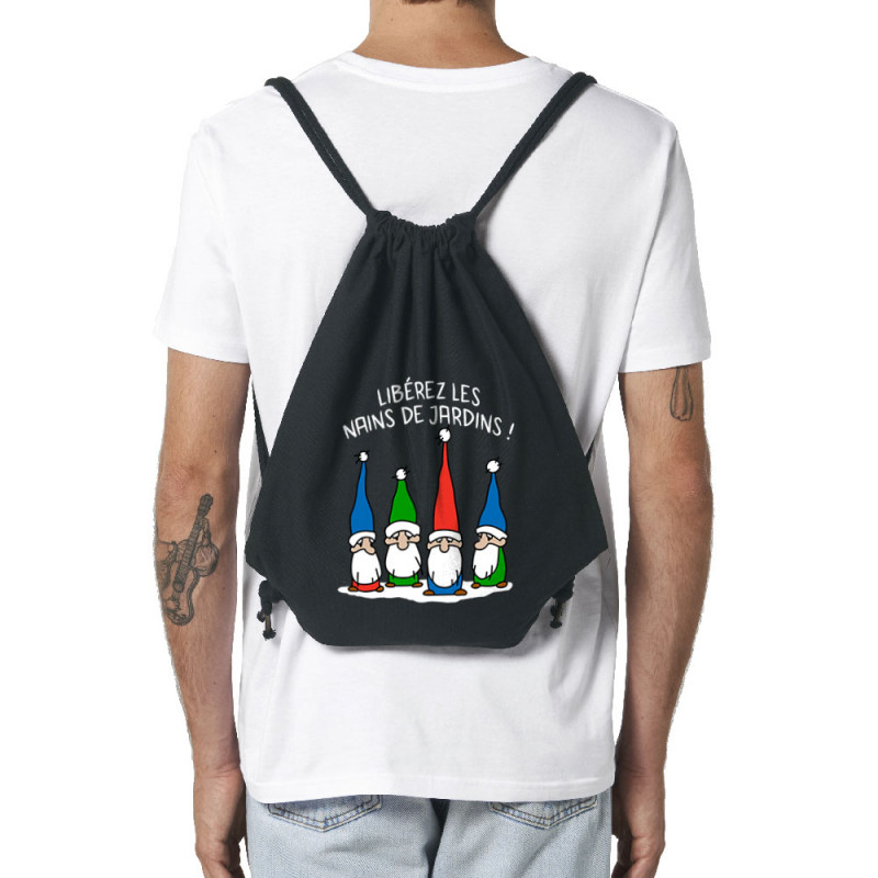 Sac à dos en toile recyclée noir Libérez les nains de jardin (Gondrax,Humour,Slogans Débiles)