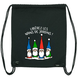 Sac à dos en toile recyclée noir Libérez les nains de jardin (Gondrax,Humour,Slogans Débiles)