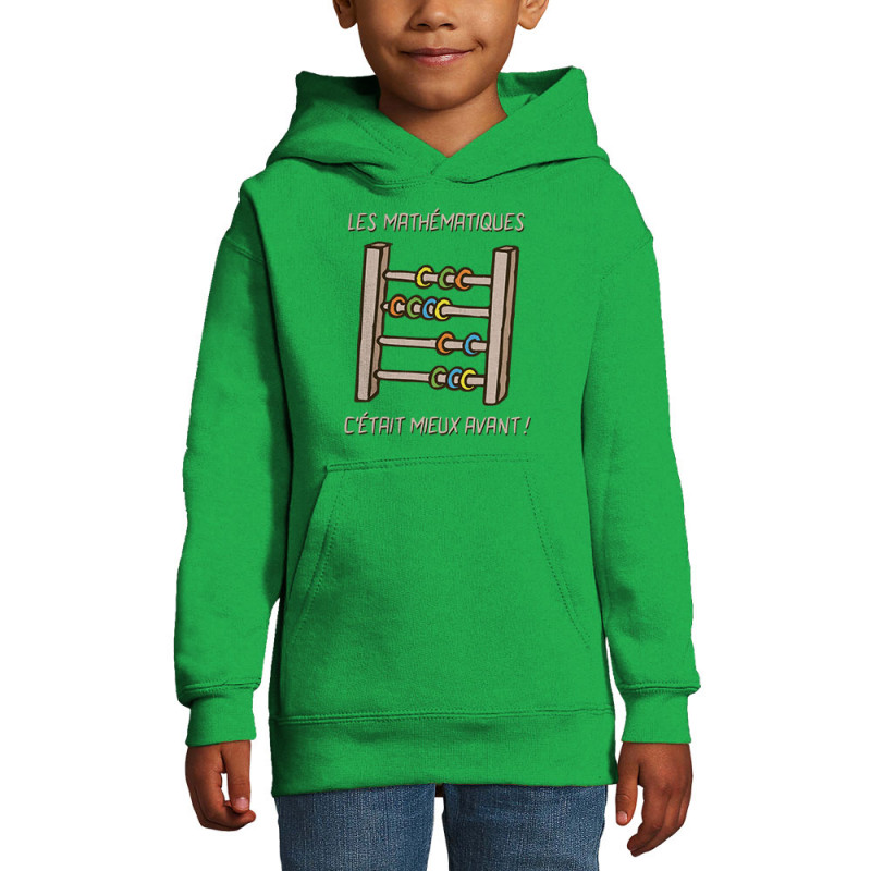 Sweat enfant à capuche vert prairie Les mathématiques (Gondrax,Humour,Slogans Débiles)