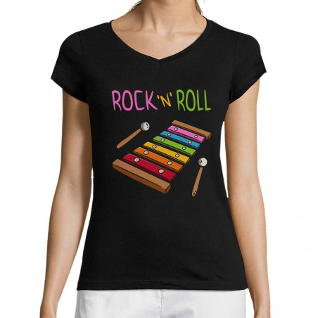 T-shirt femme col V "Rock N...