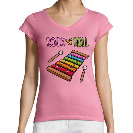 T-shirt femme col V "Rock N...