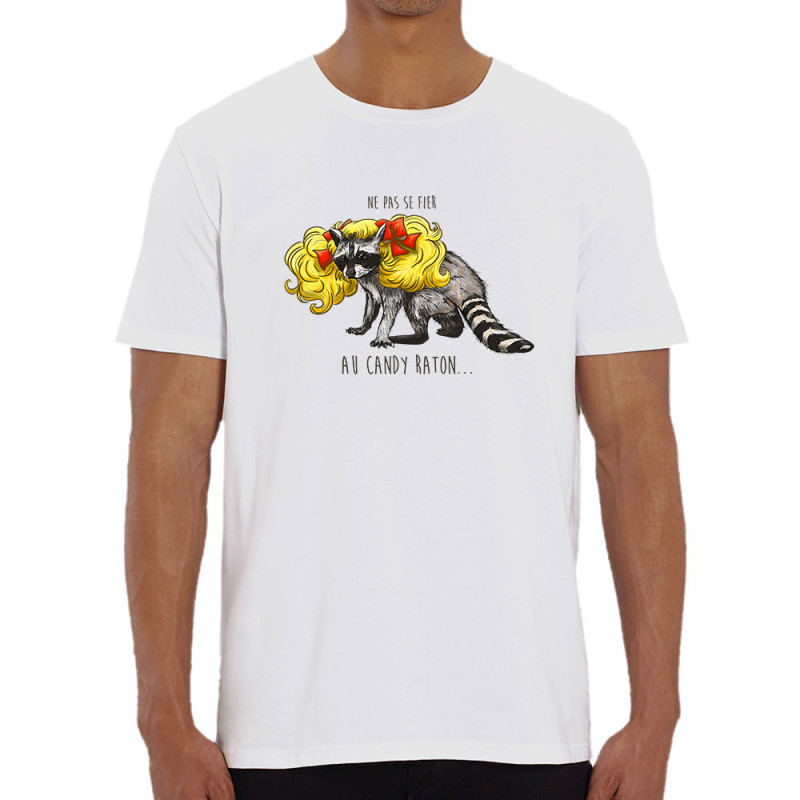 T-shirt homme coton bio blanc Candy Raton (Mr Mouton,Animaux,Humour)
