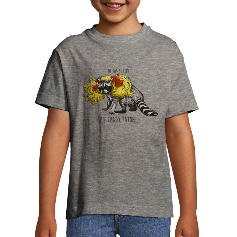 T-shirt enfant gris chiné Candy Raton (Mr Mouton,Animaux,Humour)