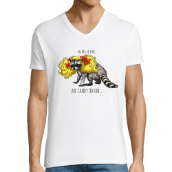 T-shirt homme col V blanc Candy Raton (Mr Mouton,Animaux,Humour)