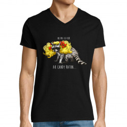 T-shirt homme col V noir Candy Raton (Mr Mouton,Animaux,Humour)