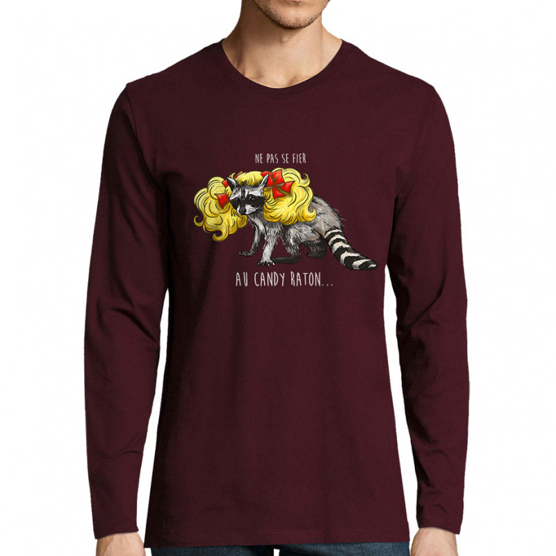 T-shirt homme manches longues bordeaux Candy Raton (Mr Mouton,Animaux,Humour)
