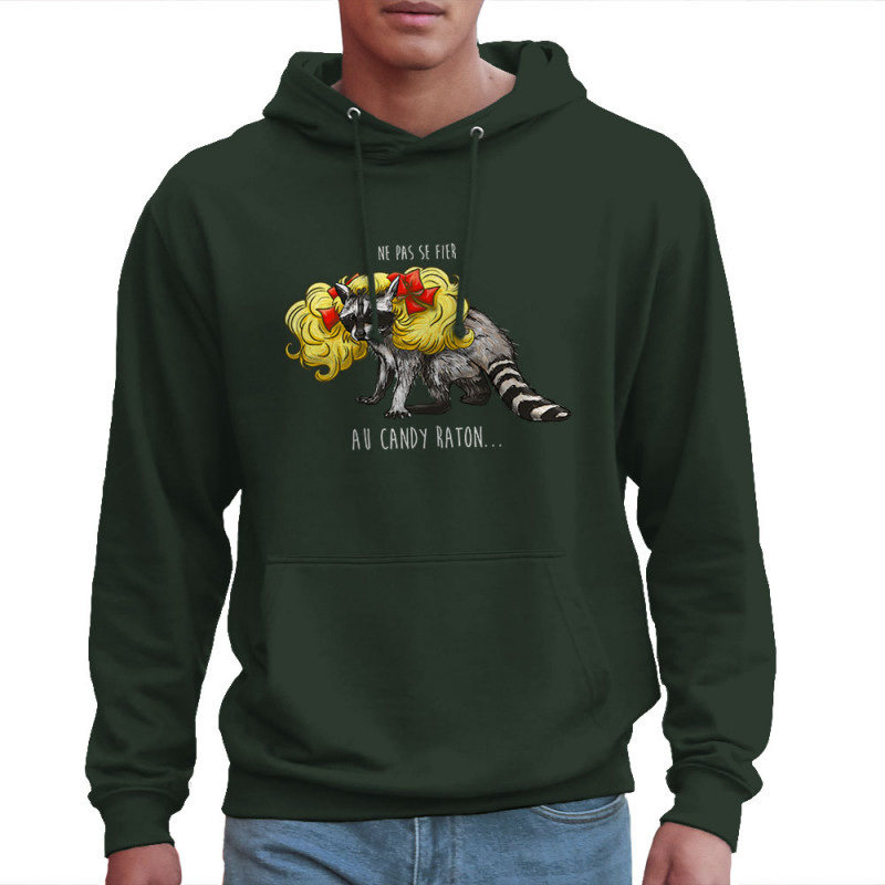 Sweat homme à capuche vert foncé Candy Raton (Mr Mouton,Animaux,Humour)
